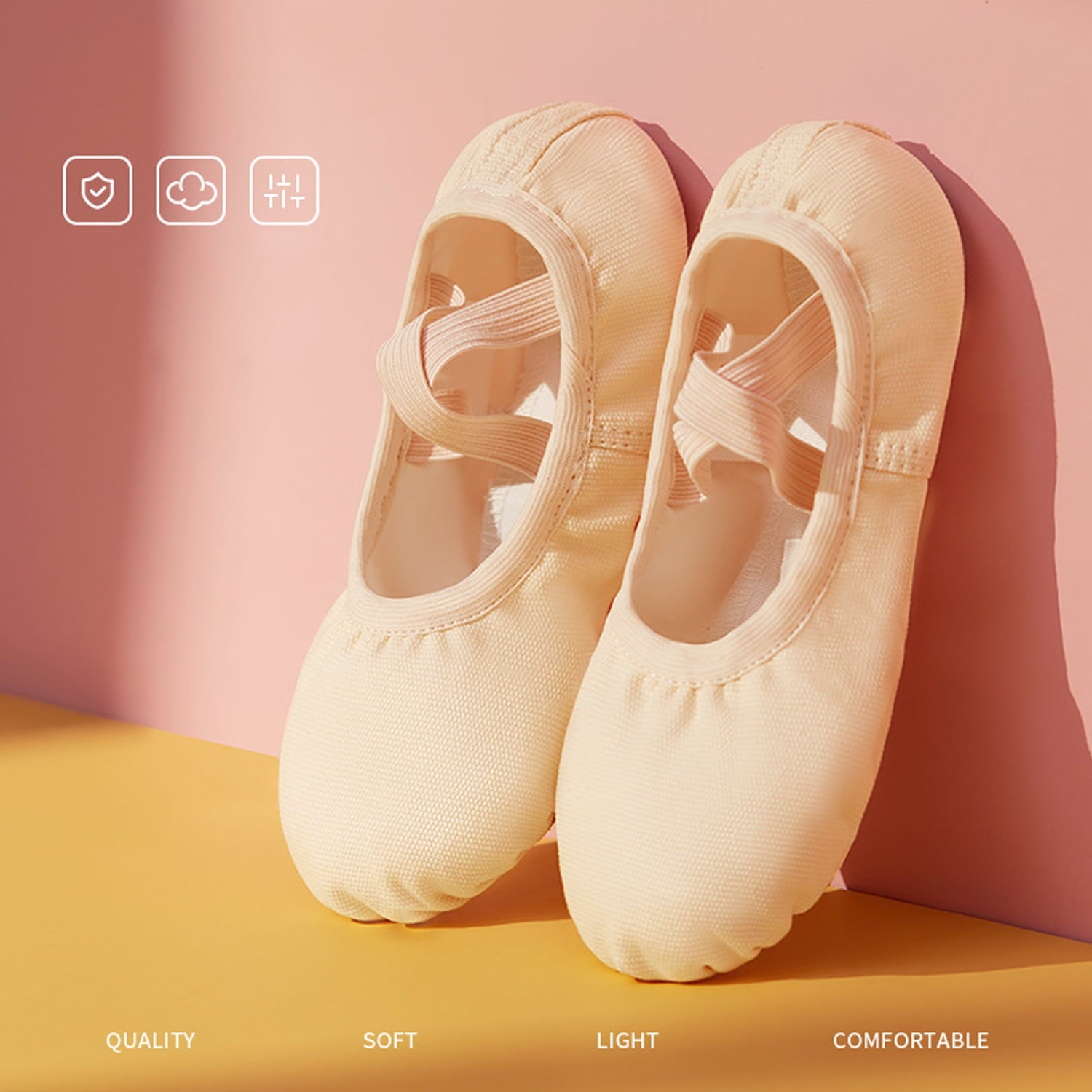 Missfiona Girls Ballet Shoes Canvas No-Tie Ballet Slippers Dance Shoes for Toddler/Little Kid/Big Kid/Boy(1M,Nude)