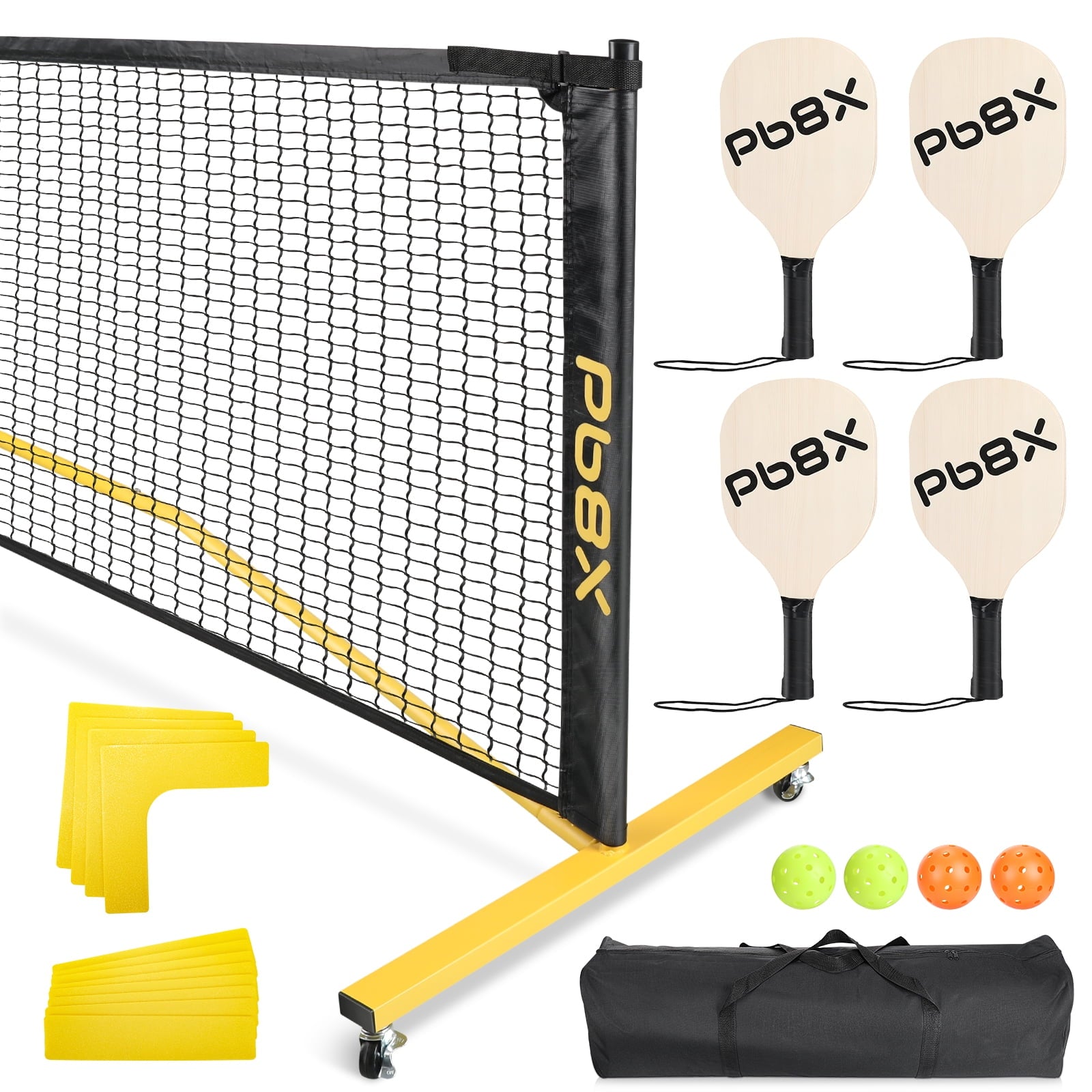 GIKPAL 22FT Portable Pickleball Net Set w/ Locking Wheels - Complete Beginner Kit (Net, 4 Paddles, 6 Balls, Bag, Line Markers)