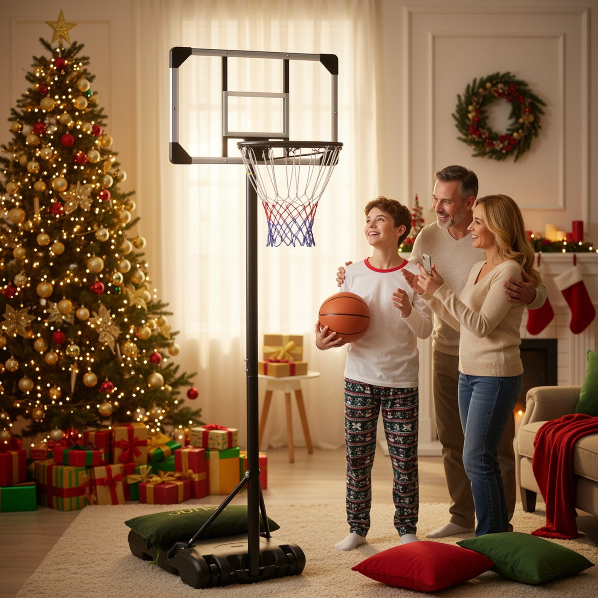 Naipo 28in Basketball Hoop Basketball Goal System Height Adjustable 5.1ft to 7ft Court for All Age Ranges Indoor Outdoor Use