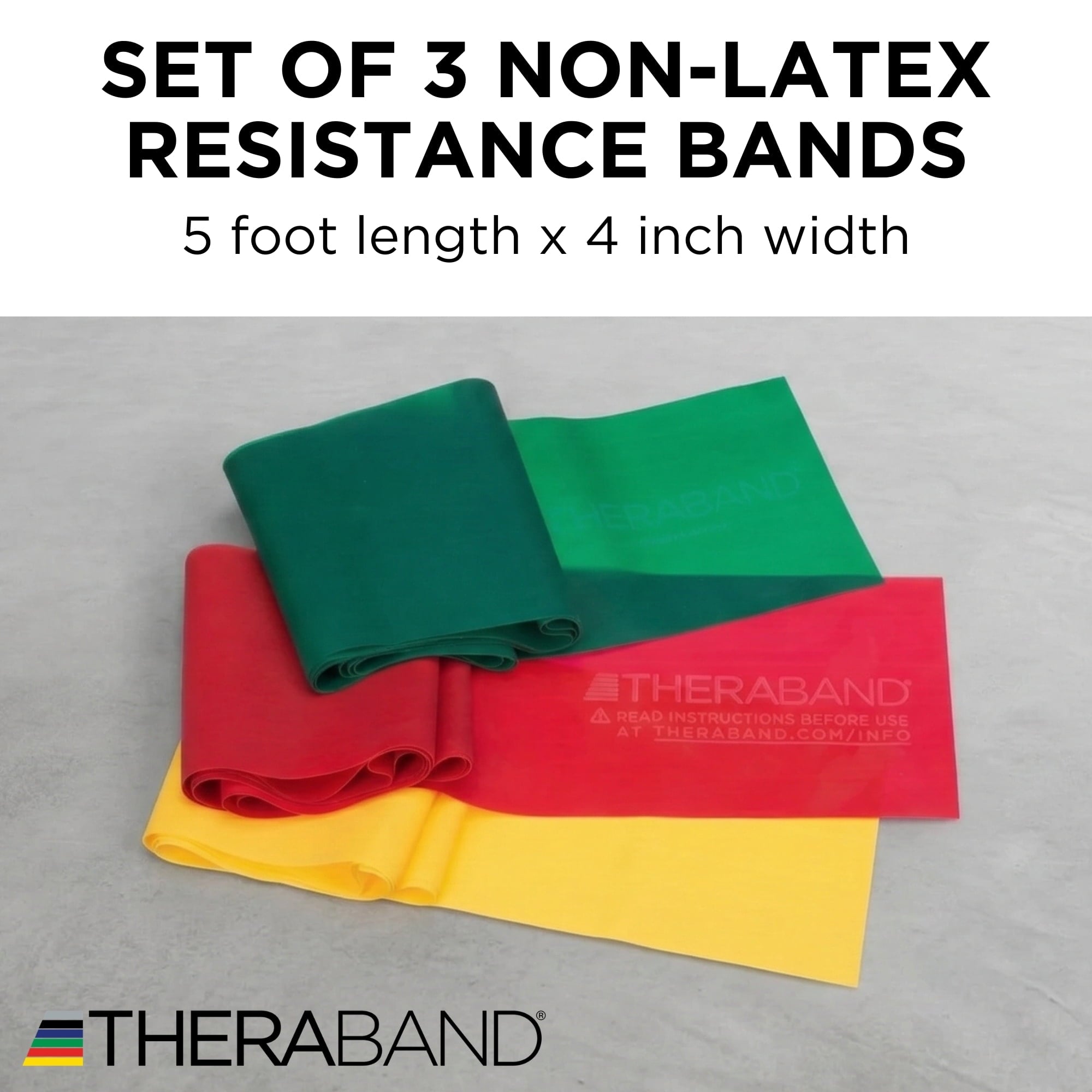 THERABAND 5 ft Resistance Bands Set, Yellow/Red/Green, Beginner, Non-Latex