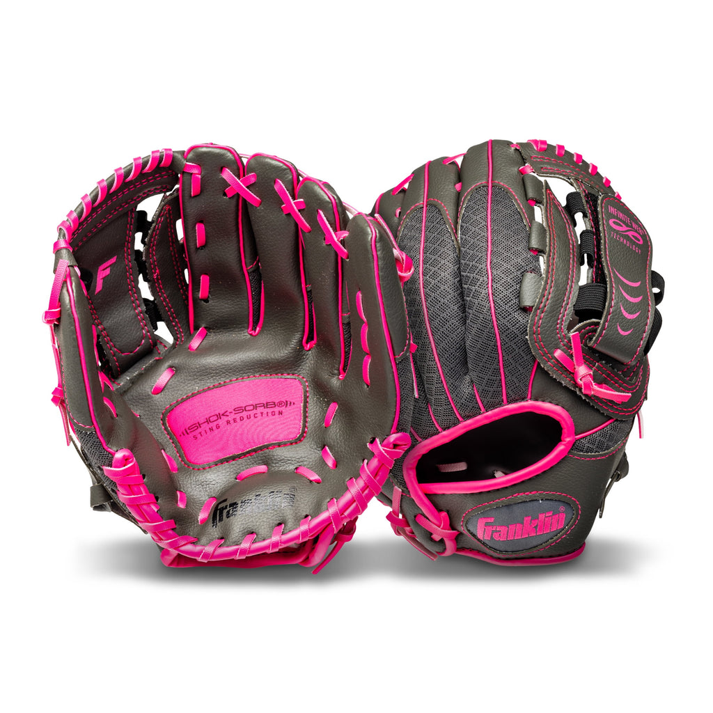 Franklin Sports Shok Sorb Kids Baseball + Teeball Glove - Youth Baseball, Softball + Tball Glove for Boys + Girls - Right Hand Throw - Pink - 10.5"