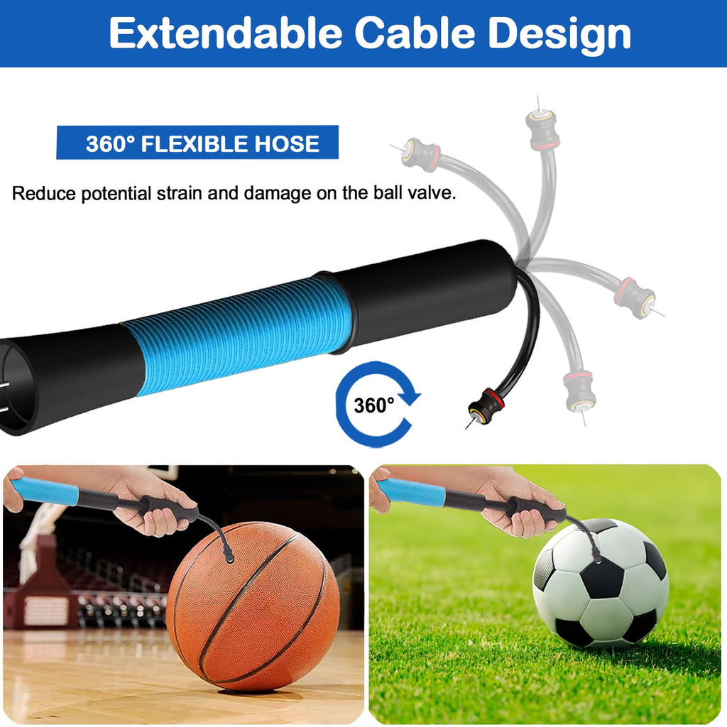 Fenxyo Ball Pump with Needle Storage(Never Lose Pin) Basketball Pump with 5 Needles and Extendable Cable, Soccer Football Pumps Rugby Ball Inflator - Great for All Balls