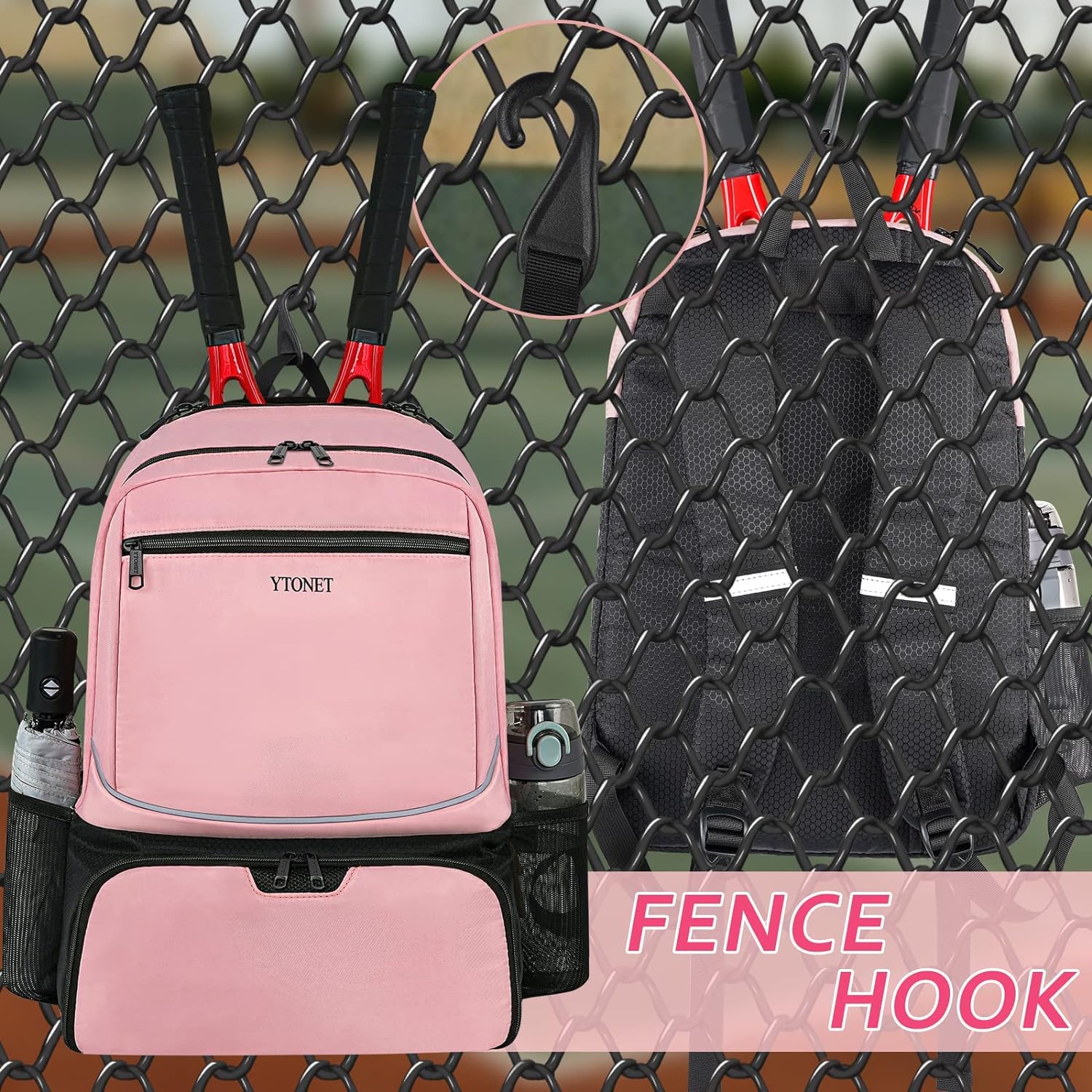 Ytonet Tennis Backpack Pickleball Bag with Insulated Pocket and Shoe Compartment for Women, Pink