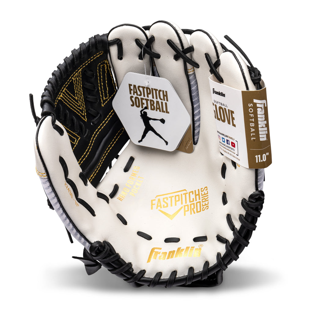 Franklin Sports Fastpitch Softball Glove - Fastpitch Pro - Adult and Youth Softball Mitt - Infield and Outfield - Right Handed Glove - White/Gold - 11" Righty