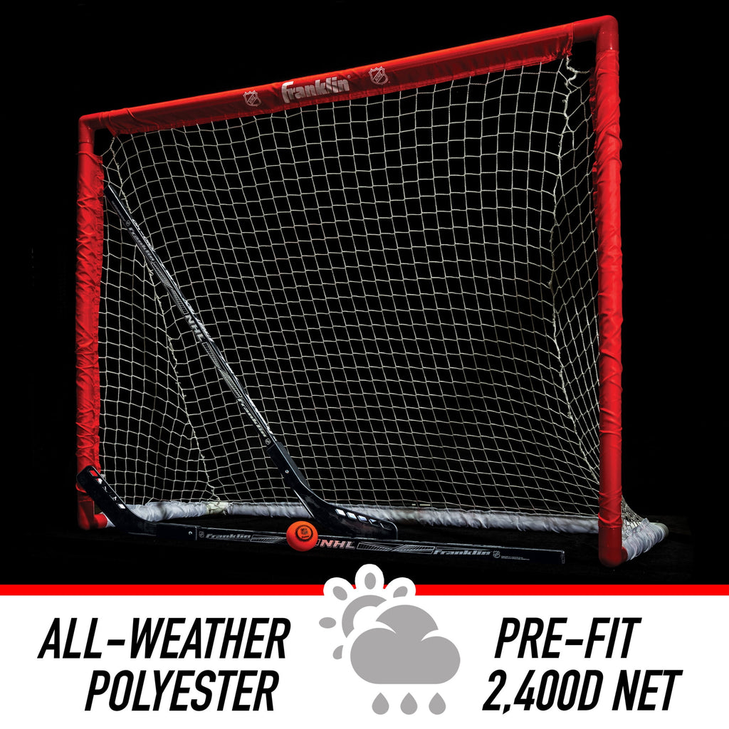 Franklin Sports NHL Youth Street Hockey Set - (2) Kids Junior Hockey Sticks, PVC Goal + Roller Hockey Ball Included - Indoor + Outdoor Net - 46"