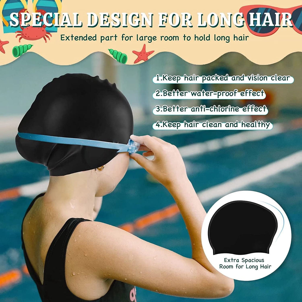 Skywee 2 Pack Kids Swim Caps for Boys Girls Durable Silicone Swimming Cap for Children Waterproof Shower Cap Bathing Hats with Ear Plugs & Nose Clip