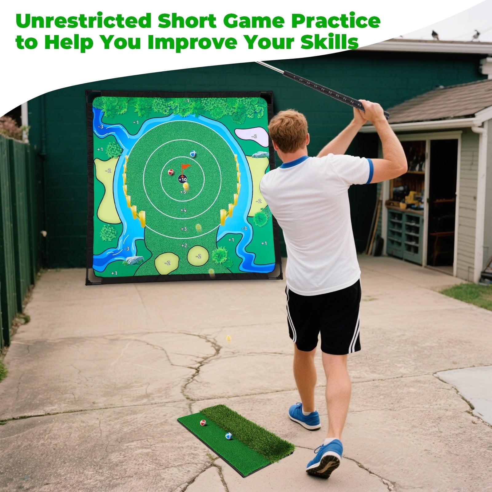 Golf Chipping Game Set, The Original Portable Golf Game for Chipping Practice for Junior Golfers, Outdoor & Indoor (Free Adjustable Club x1)