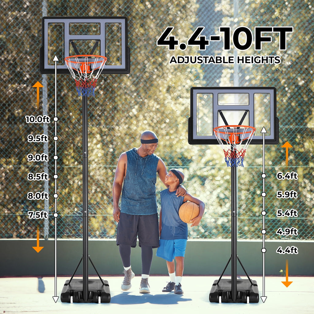 LAZY BUDDY 44in Portable Basketball Hoop Goal Basketball Hoop System Height Adjustable 4.4ft - 10ft,  Indoor Outdoor PVC Backboard
