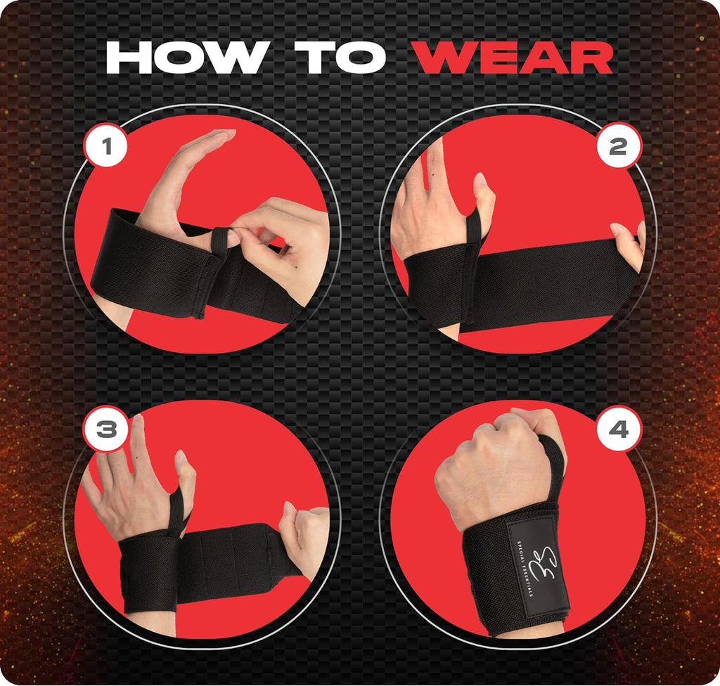 Special Essentials Stiff Unisex Heavy-Duty Black Wrist Wraps (1 Pair)