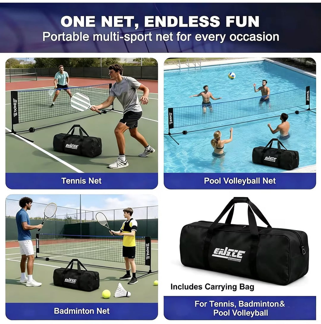 SHOUFTW Nylon Height Adjustable Volleyball Net, Badminton Net with Carry Bag, Volleyball Net for Pool, Backyard Game Indoor Outdoor Use, Blue-black