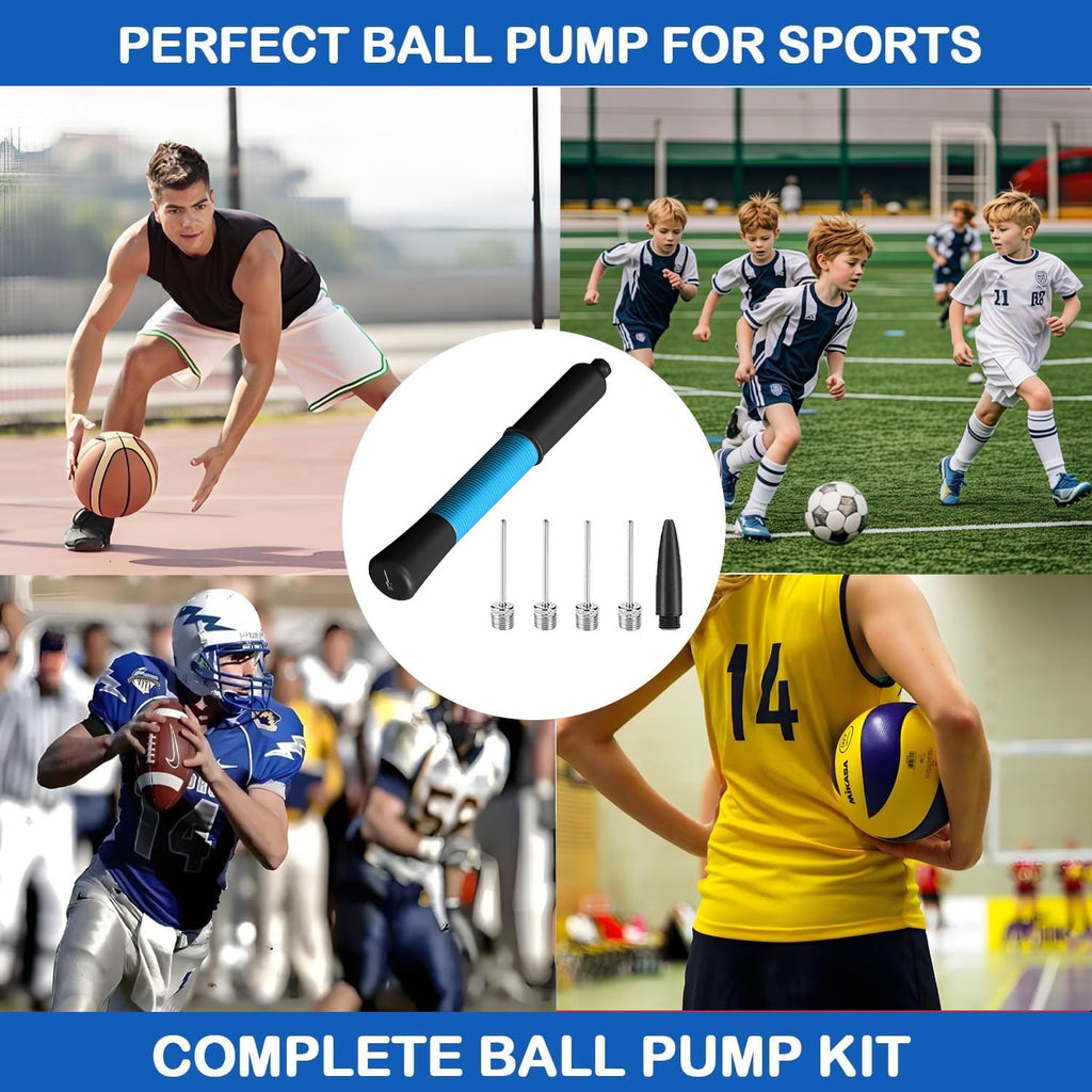 Fenxyo Ball Pump with Needle Storage(Never Lose Pin) Basketball Pump with 5 Needles and Extendable Cable, Soccer Football Pumps Rugby Ball Inflator - Great for All Balls