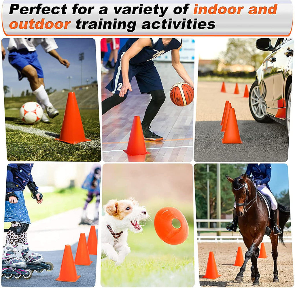 LANNEY 9'' Cones Sports, 24 Pack Soccer Football Basketball Plastic Orange Cone