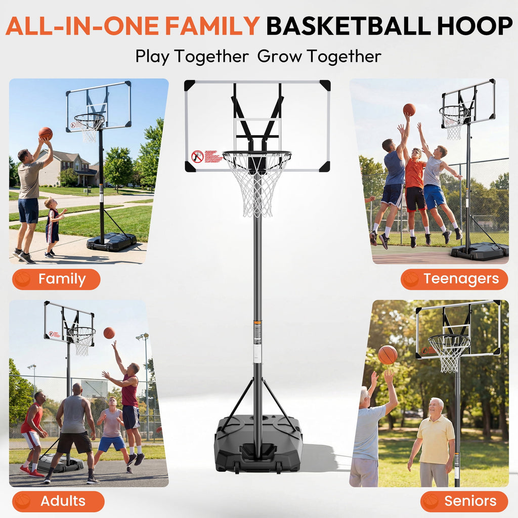 GASKY 44in Portable Basketball Hoop 7.55ft to 10ft Height Adjustable Basketball Goal with Large Backboard Base and Wheels for Youth Adults Outdoor