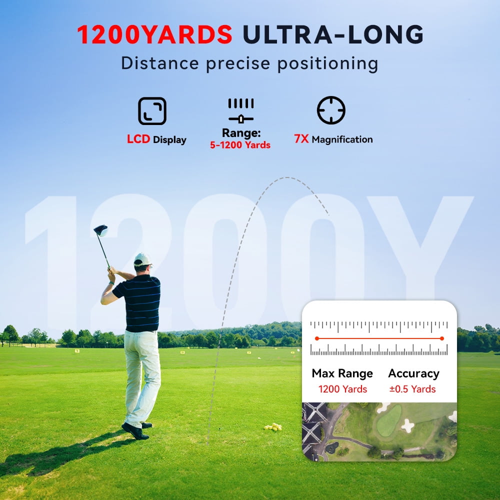 REDTIGER Laser Golf Range finder, 7X Magnification Clear View 1200 Yards Laser Hunting Rangefinder, Slope Measurement, Flag Pole Lockin, Short, Gray