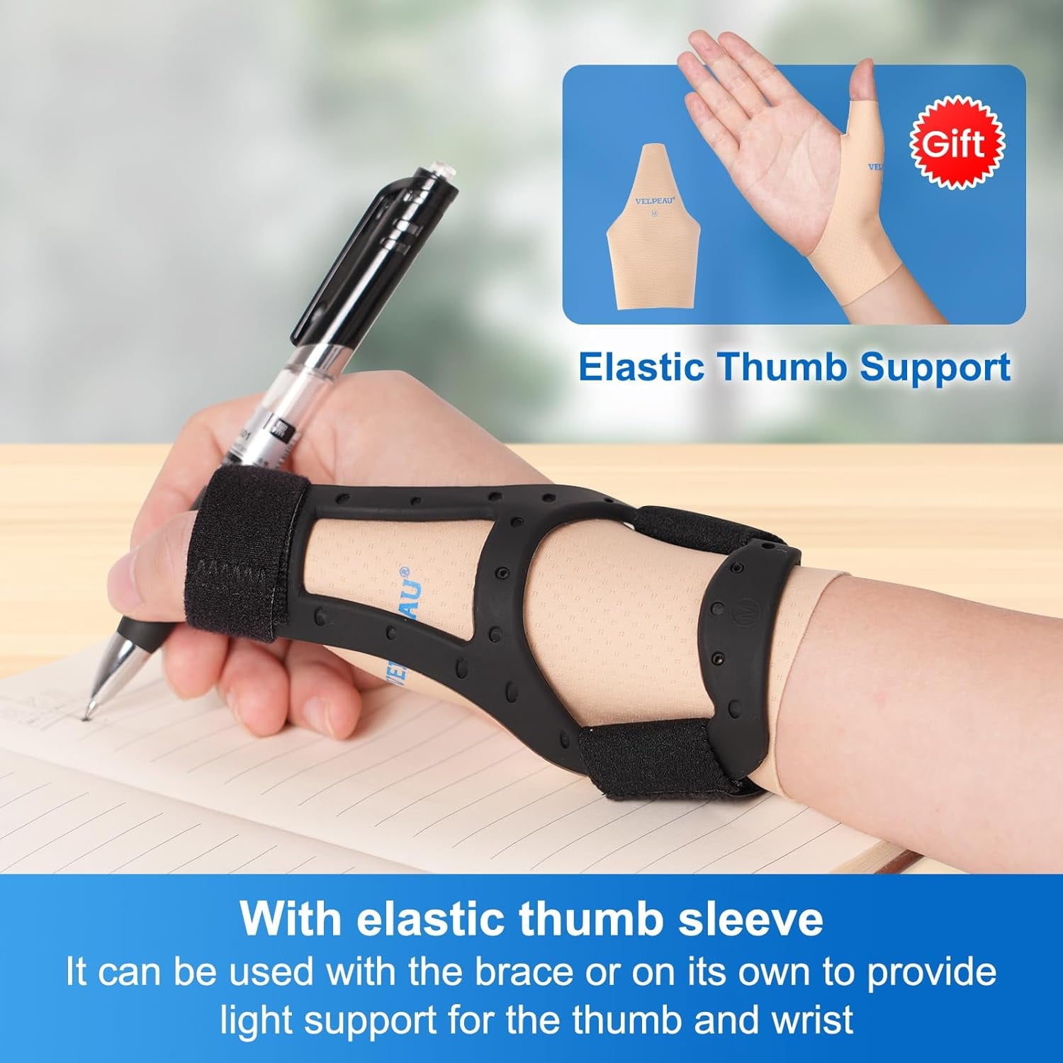 Velpeau Waterproof Thumb Brace for Arthritis Pain and Support, Semi-rigid Silicone Thumb Spica Splint Ideal for De Quervains Tenosynovitis, Tendonitis, One Size Fits Most, Fits both hands(M)
