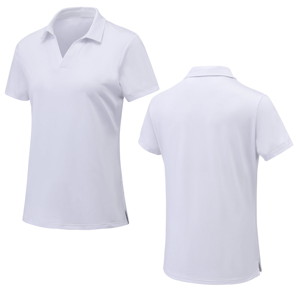 Tyhengta Women's Golf Polo Shirts Collared V Neck Short Sleeve UPF 50+ Quick Dry Tennis Shirt Dry Fit Moisture Wicking White L