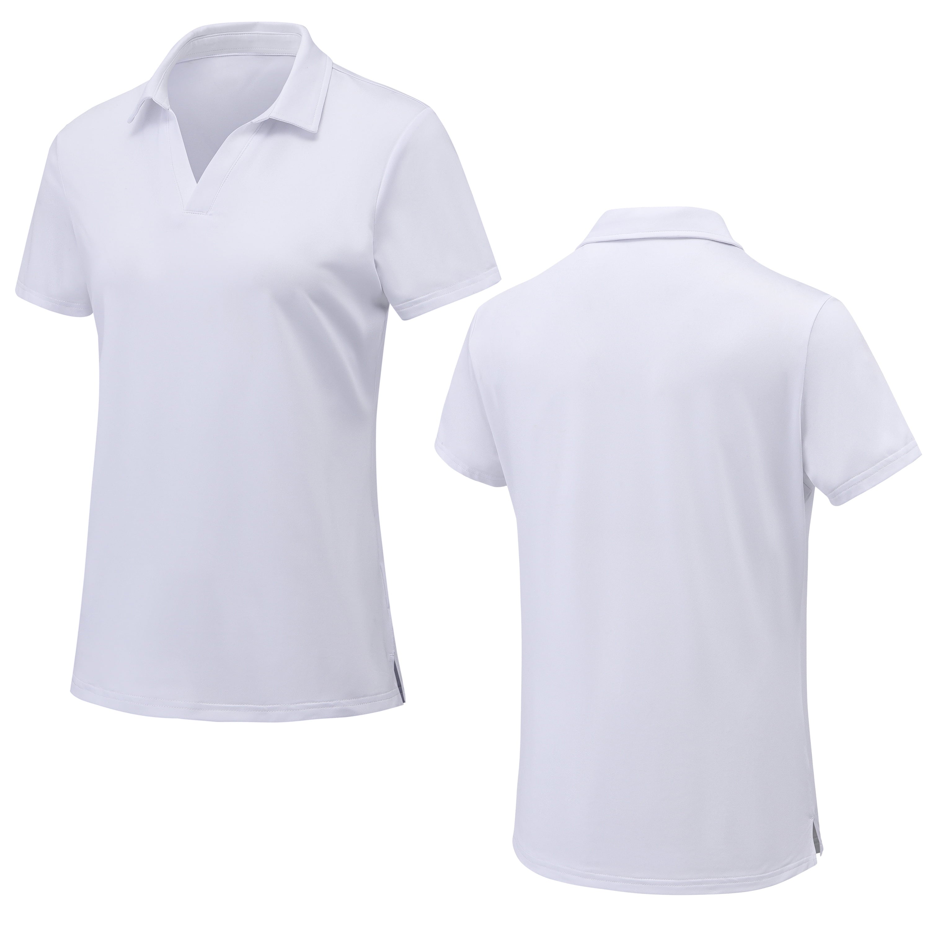 Tyhengta Women's Golf Polo Shirts Collared V Neck Short Sleeve UPF 50+ Quick Dry Tennis Shirt Dry Fit Moisture Wicking White L