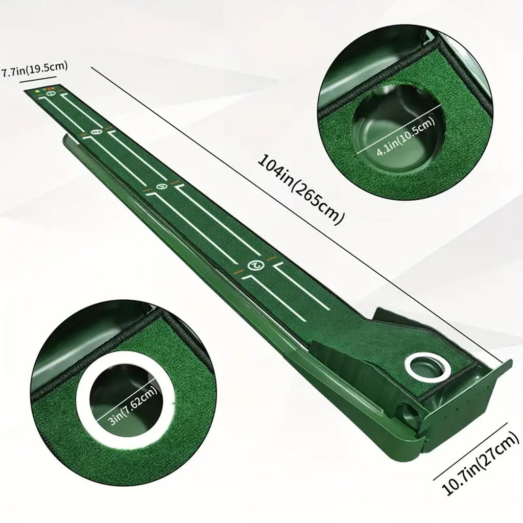 BYXAS Golf Putting Green Indoor Set,8 feet Putting Green Indoor, No Hump Golf Mat with Auto Ball Return - Easy to Fold Solid Wood Base Auto Ball Return,Suit for Men Gift Home Office