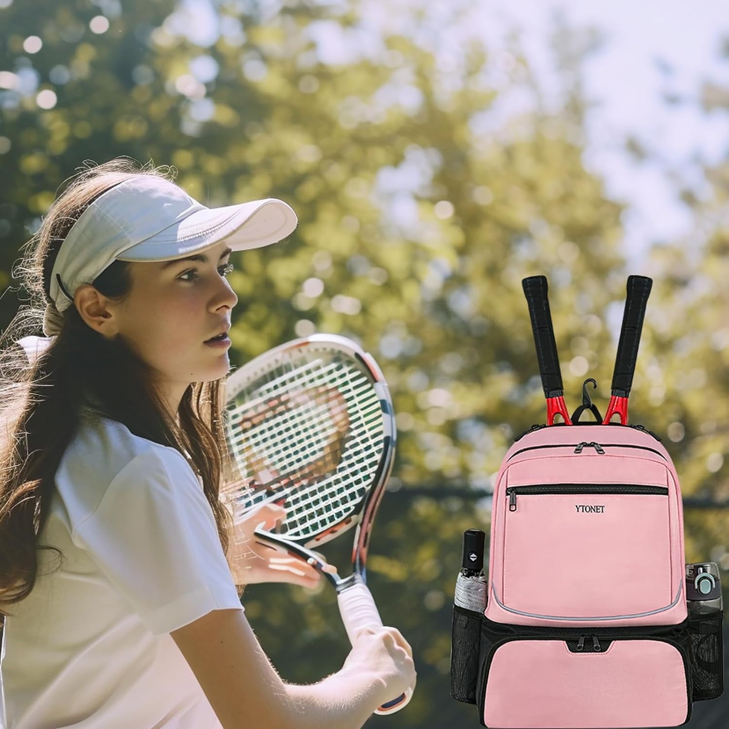 Ytonet Tennis Backpack Pickleball Bag with Insulated Pocket and Shoe Compartment for Women, Pink