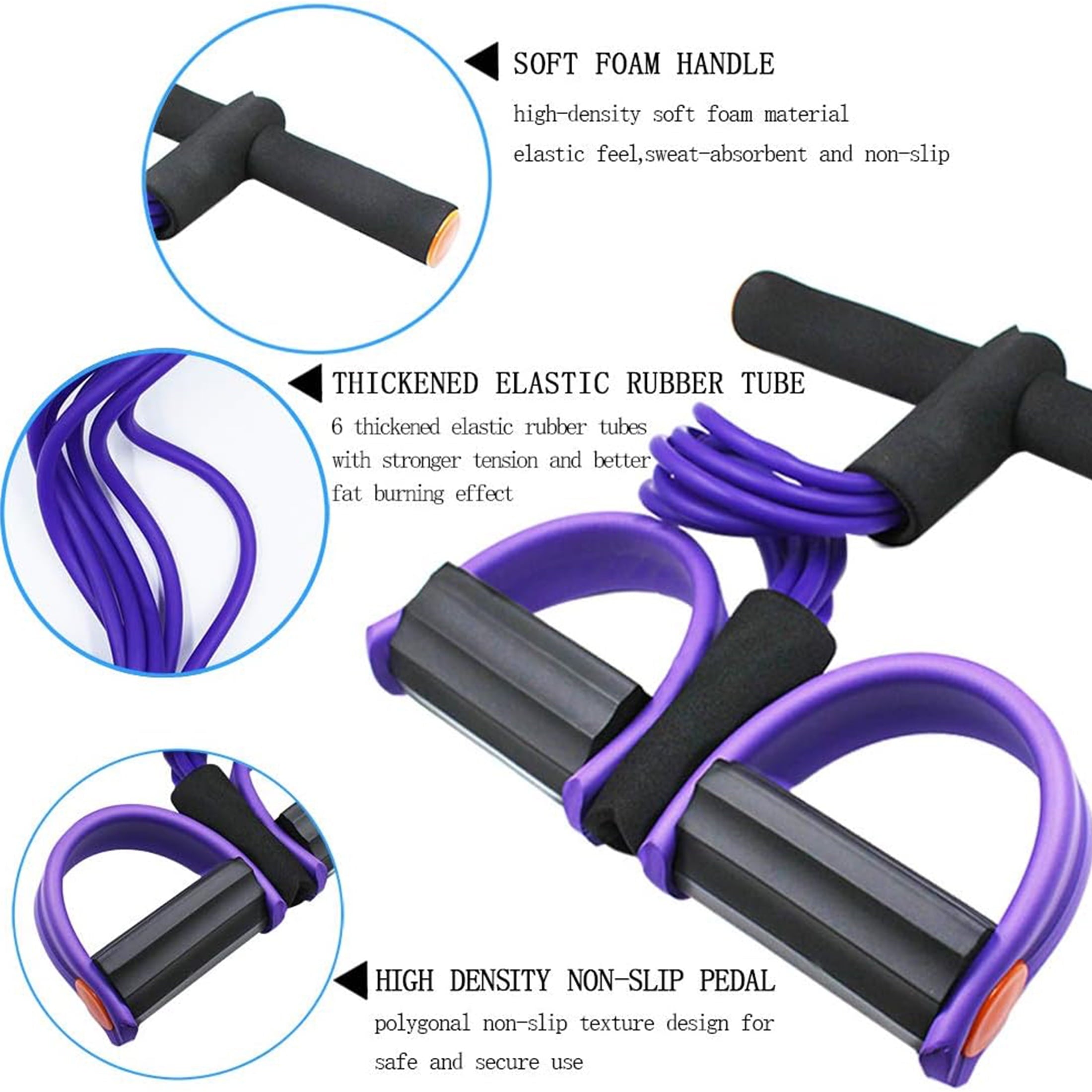 NGARDK Foot Pedal Resistance Band - 6 Tube Pedal Ankle Puller, Stirrup Puller for Exercise (Purple)