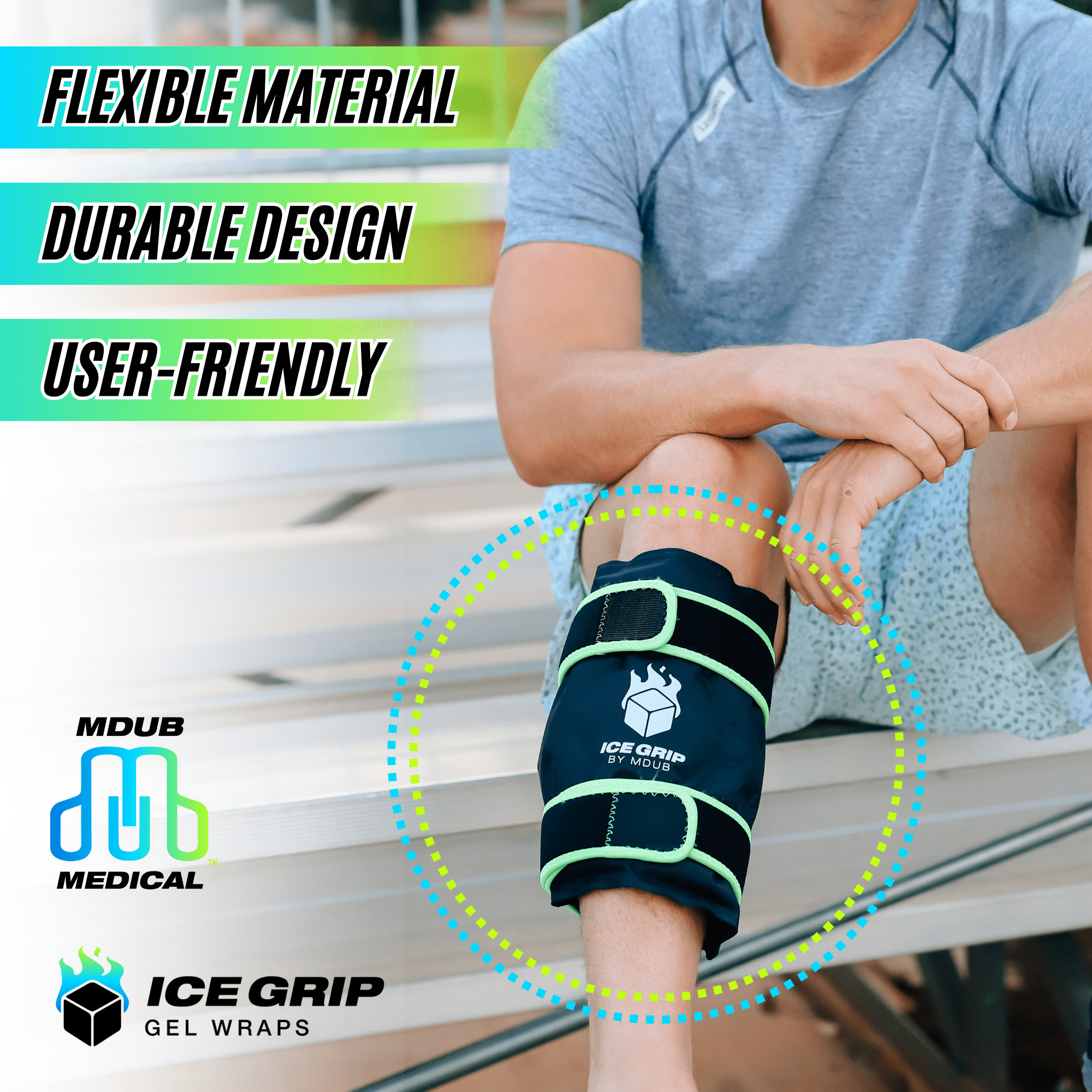 Ice Grip - Shin & Calf Ice Grip Wrap, Shin Brace, Calf Brace, Ankle Brace, Shin and Calf Support