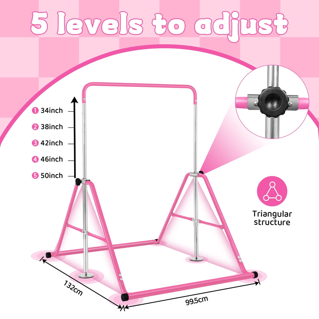 Primy 150lbs Gymnastics Bar for Kids, Height Adjustable Horizontal Bar, Folding Gymnastics Junior Training Bar for Home Gymnastics Equipment, 4-10 Years Old Kids