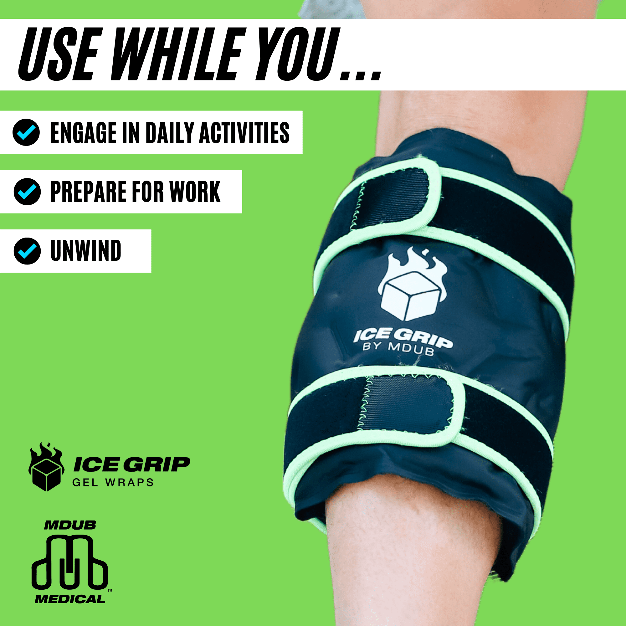 Ice Grip - Shin & Calf Ice Grip Wrap, Shin Brace, Calf Brace, Ankle Brace, Shin and Calf Support