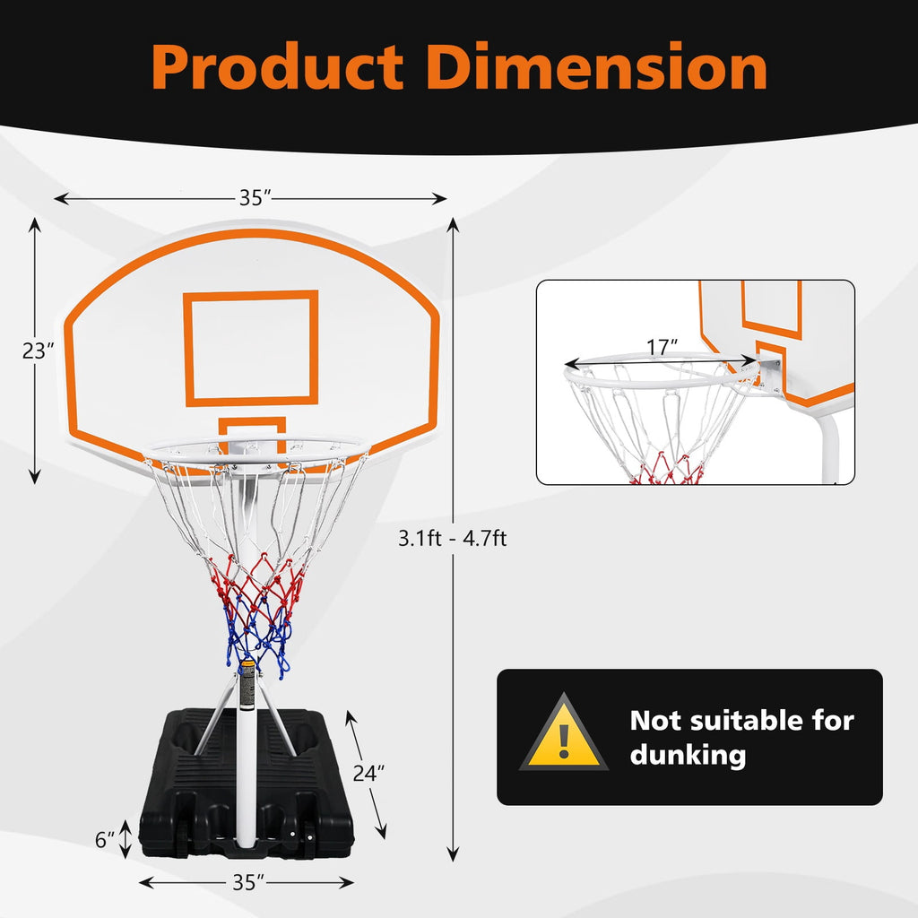 Segmart Pool Basketball Hoop,3.1ft-4.7ft Swimming Pool Basketball Hoop Height Adjustable,Pool Hoops Basketball With 36" Backboard,Blue