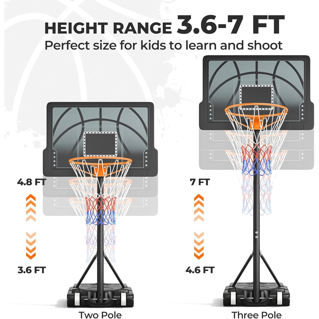 Toremore 30" Portable Kid Basketball Hoop Outdoor, 3.6-7 FT Height Adjustable Basketball Hoop Outdoor Indoor for Kids, Teens, Youth