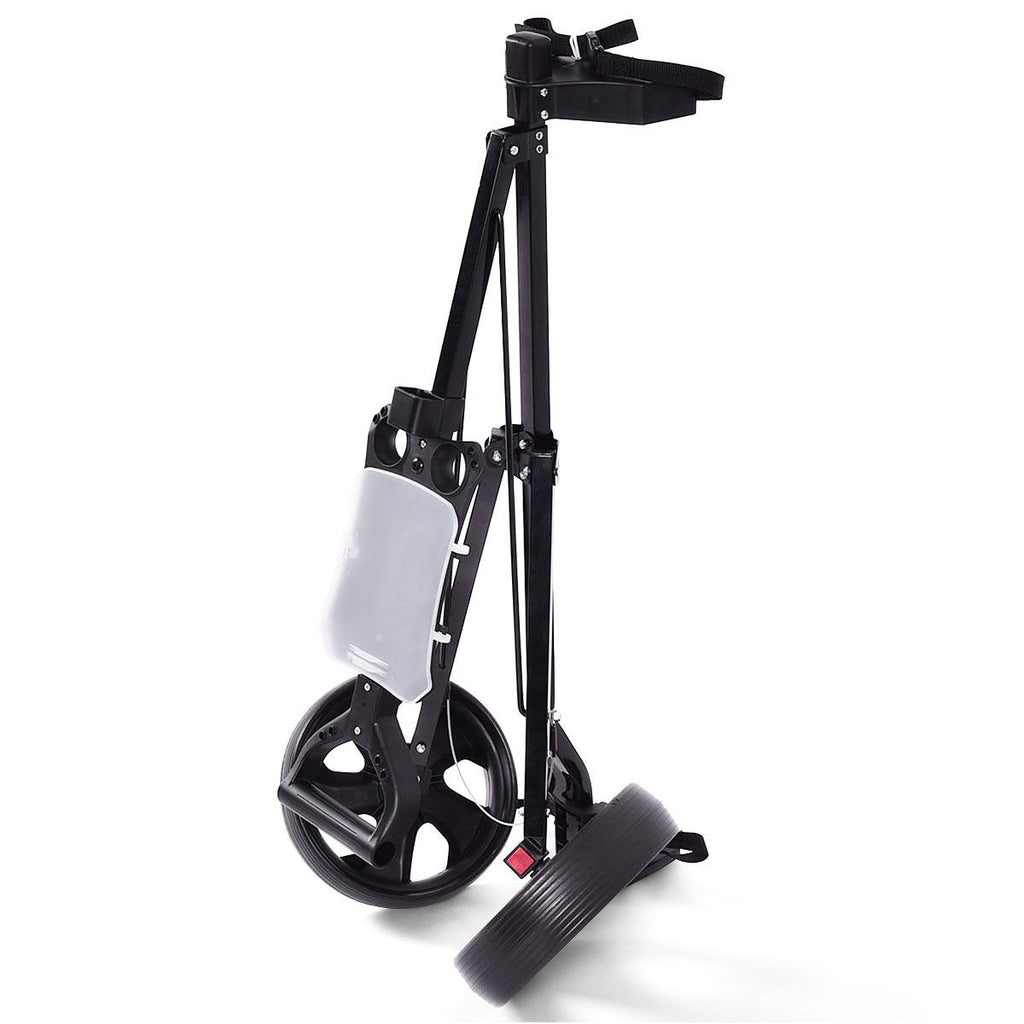 Costway 2 Wheel Golf Push Cart Foldable Portable Lightweight Golf Trolley with Scorecard Holder