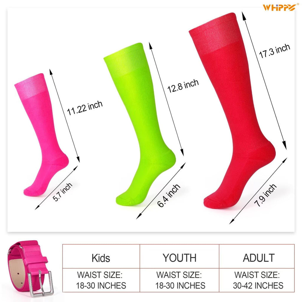 WHIPPY Baseball Belt and Socks Combo for Youth Boys Girls Softball Belt Adjustable Elastic Belt for Kids Children