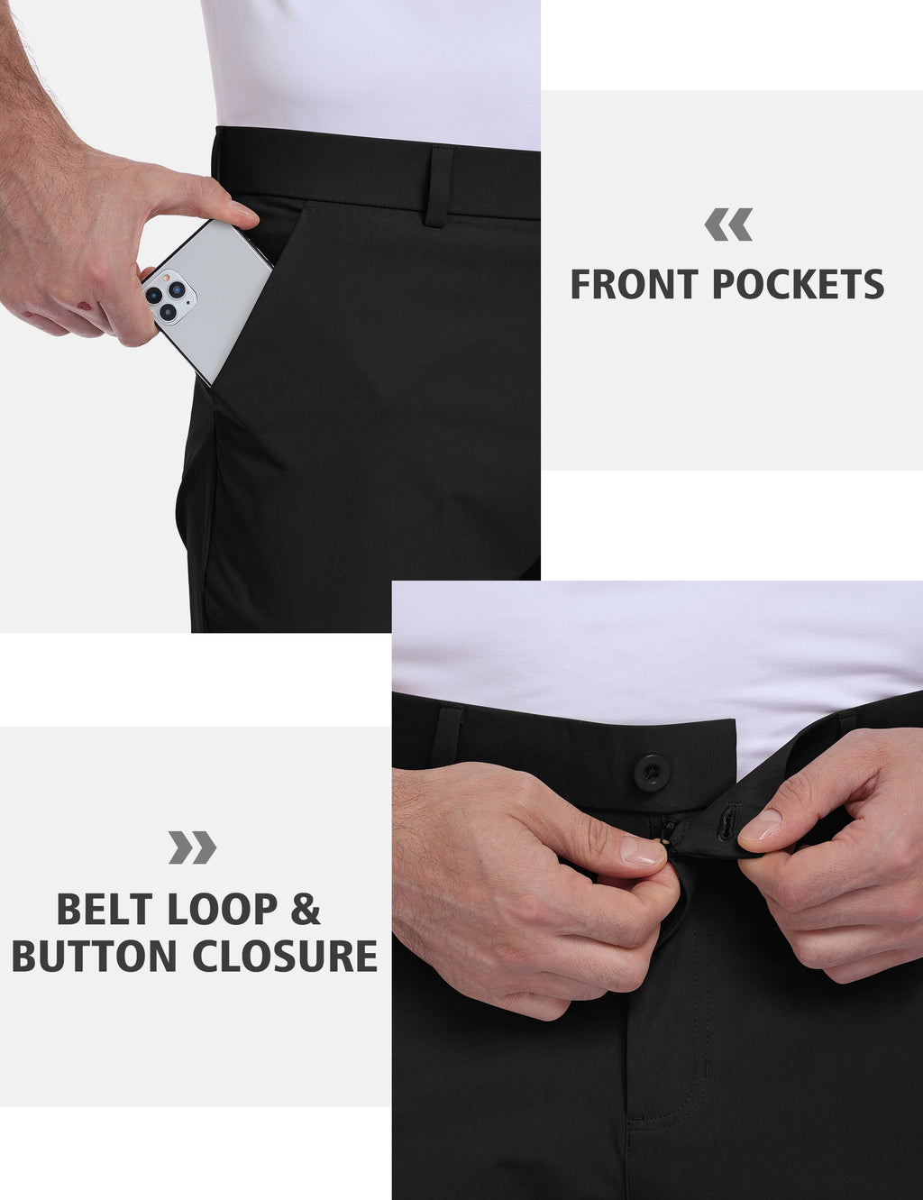 Lavenicole Mens Golf Pants Stretch Casual Dress Pants Elastic Waist Button Closure Lightweight with 4 Pockets Black