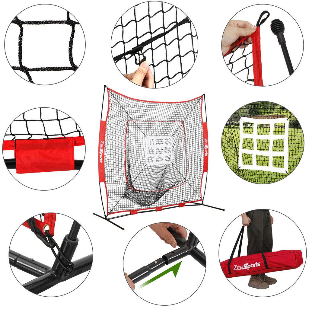 ZenSports 7x7FT Baseball Softball Practice Net Portable Pitching Net W/White Strike Zone Target