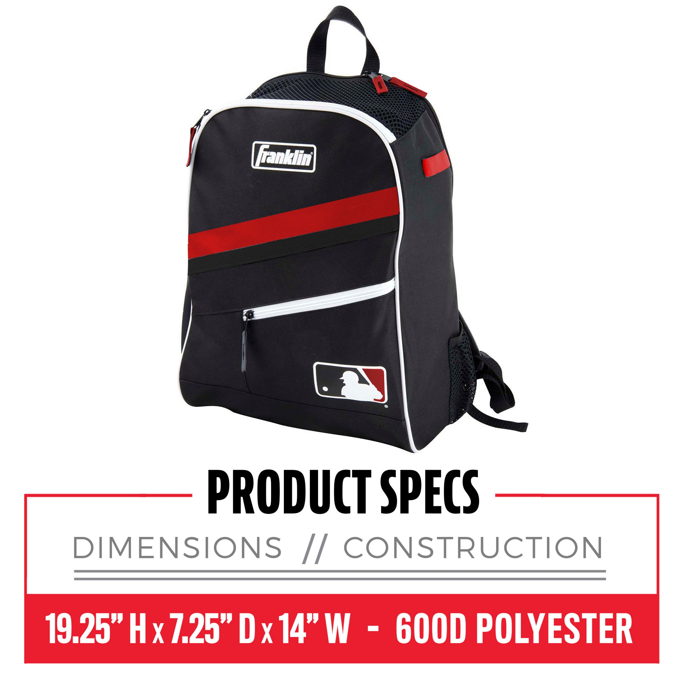 Franklin Sports MLB Baseball Batpack Bag - Youth Baseball, Softball and Teeball Bag - Equipment Backpack For Sports - Holds (2) Bats - Black/Red/White