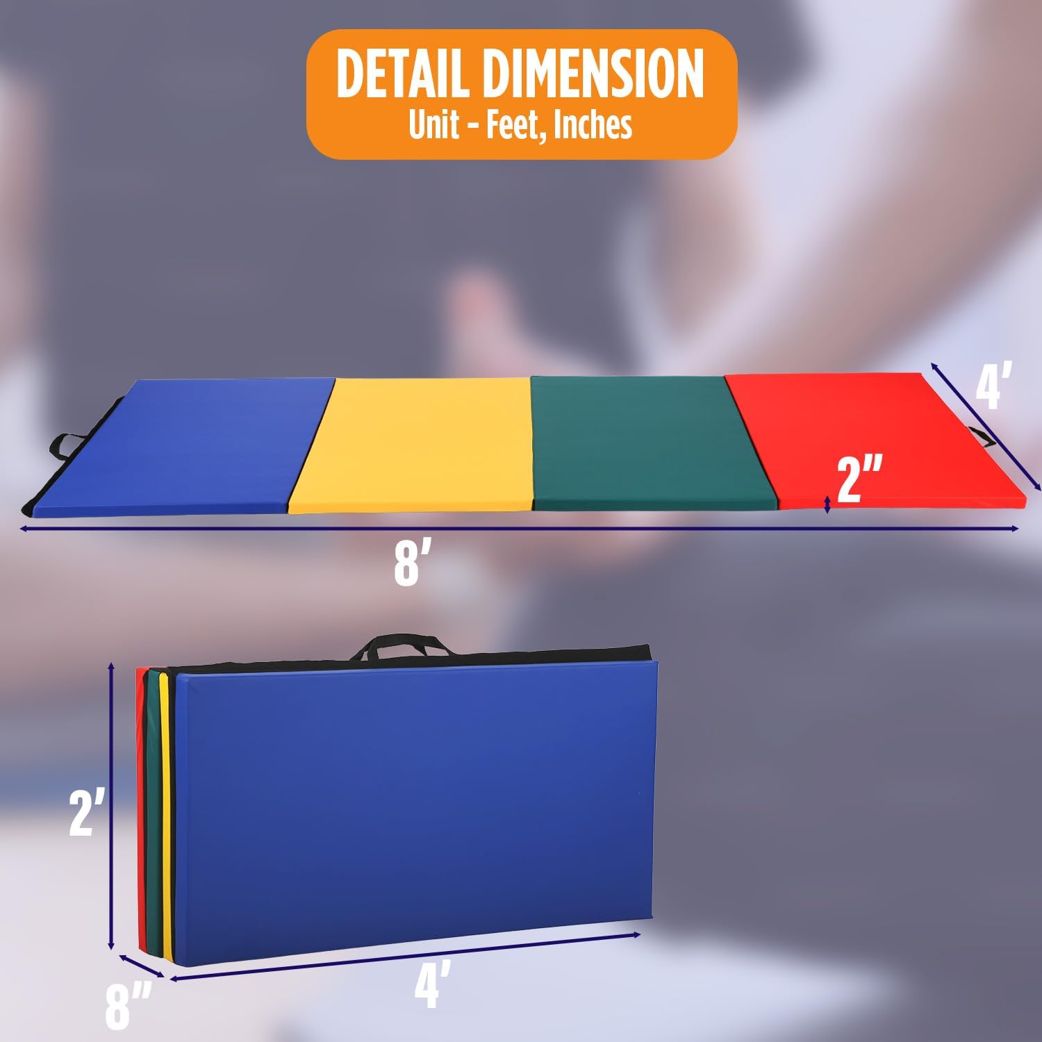 FDW 4'x8'x2" New Folding Panel Gymnastics Mat, Perfect for Indoor/Outdoor Exercise(Multicolor)