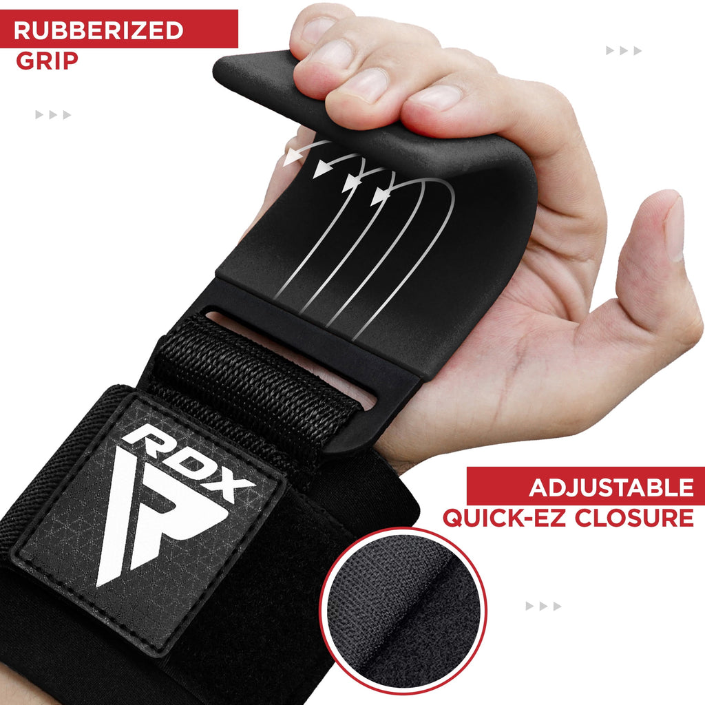 RDX Weight Lifting Hooks Straps Pair, Non-Slip Rubber Coated Grip, 7mm Neoprene Padded Wrist Support Powerlifting Deadlift Pull Up Fitness Strength Training Wrap, Gym Bodybuilding, Workout