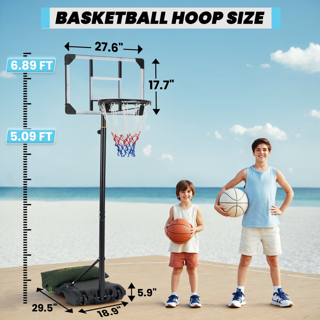 Naipo 28in Basketball Hoop Basketball Goal System Height Adjustable 5.1ft to 7ft Court for All Age Ranges Indoor Outdoor Use