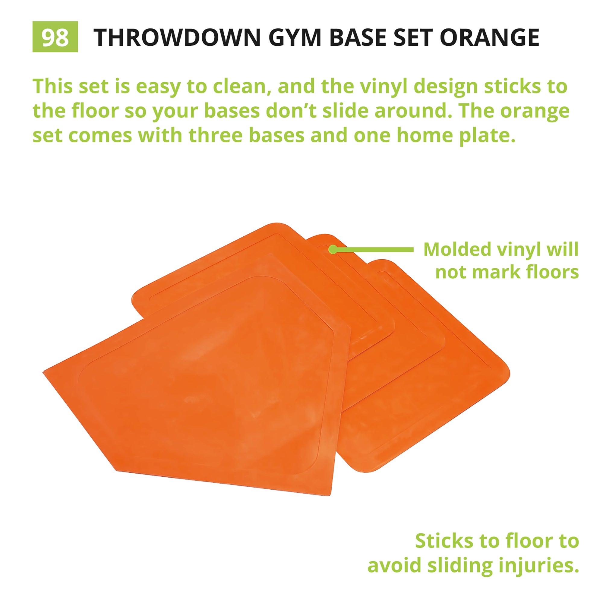 Champion Sports Throwdown Base Set: 4 Baseball & Softball Rubber Throw Down Bases - Training & Practice Equipment, Orange , 1" x 17" x 17"