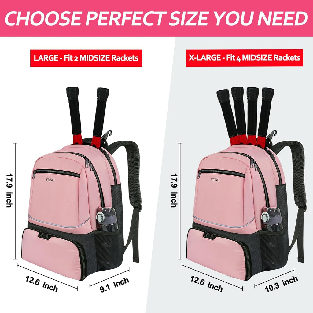 Ytonet Tennis Backpack Pickleball Bag with Insulated Pocket and Shoe Compartment for Women, Pink