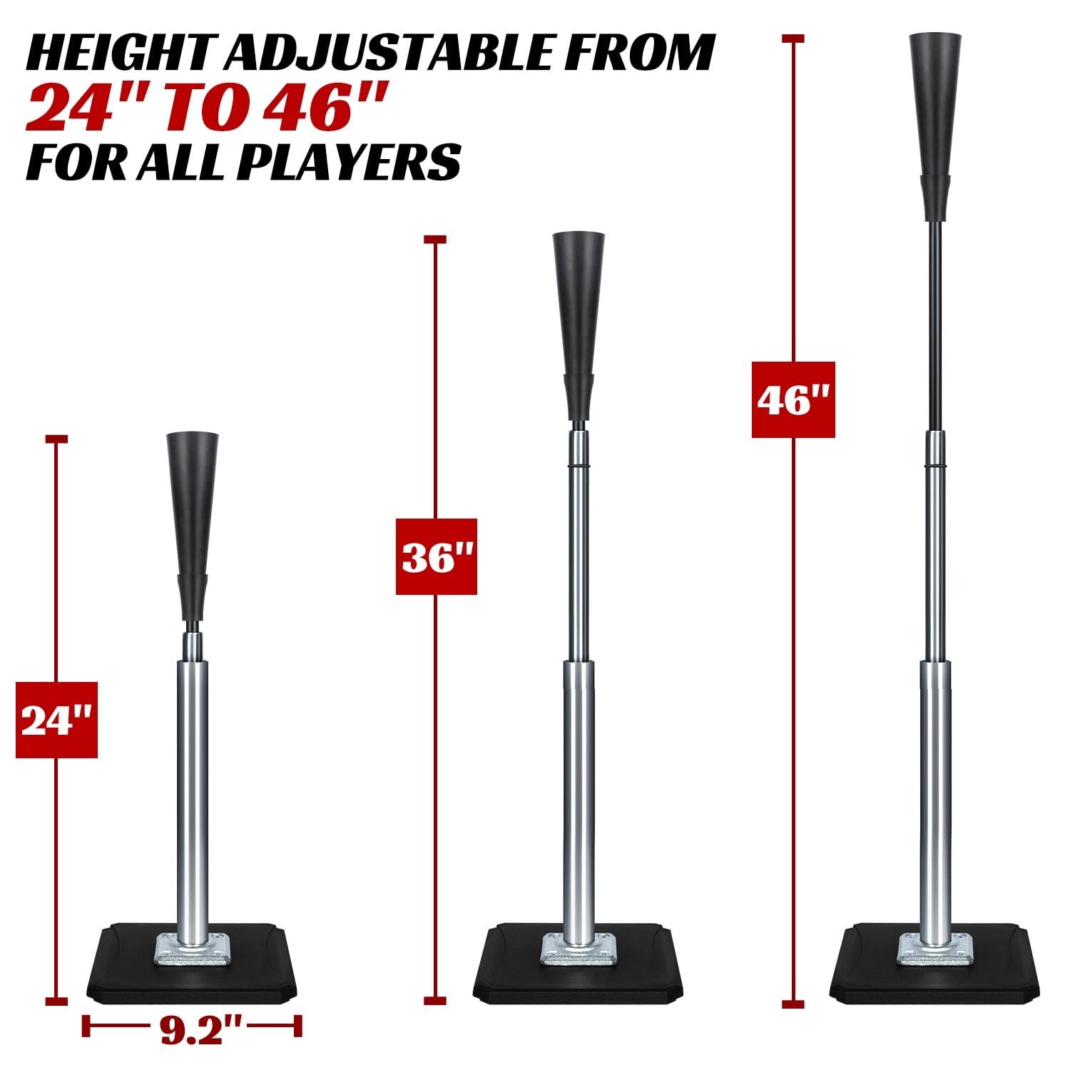 FITPLAY Portable Batting Tee for Baseball/Softball, 24-46 inches Softball Tee for Kids and Adults