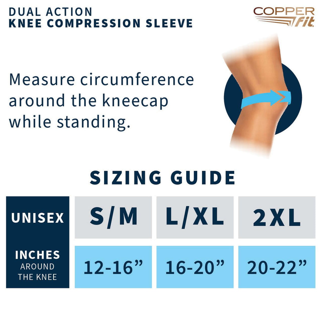 Copper Fit Dual Action Knee Support Compression Sleeve: Stability, Arthritis & Tendinitis (Black S/M)