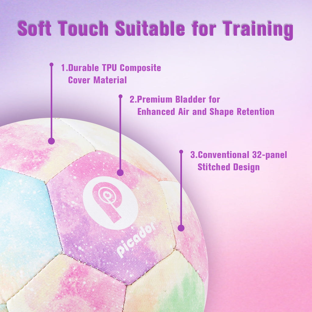 PP PICADOR Soccer Ball Size 4, Colorful Rainbow Kids Soccer Ball with Pump