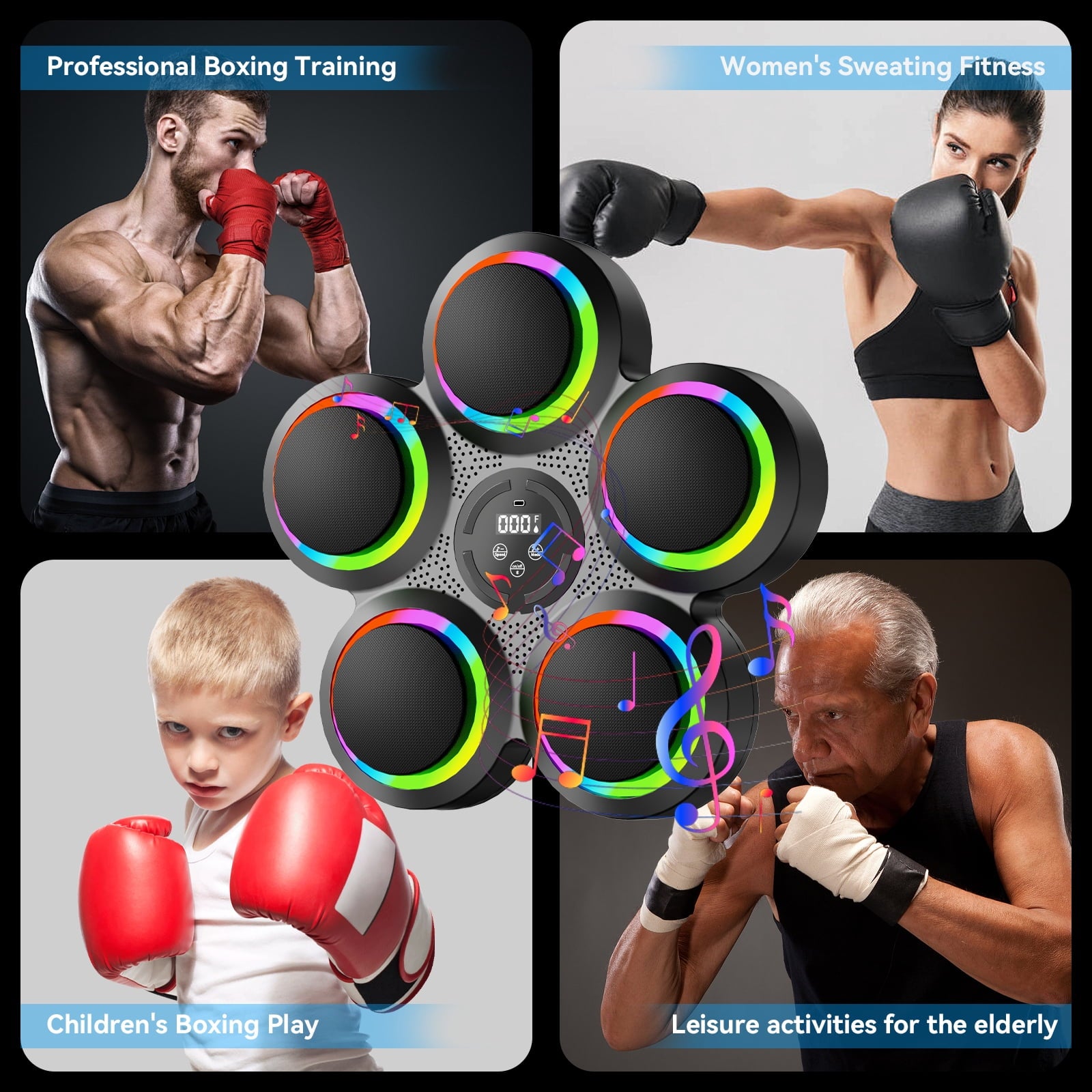 Music Boxing Machine, Interactive Punching Trainer with Boxing Gloves, Large Size Wall Mounted Electronic Boxing Target for Adult Kids, 9 Modes & 9 Speeds