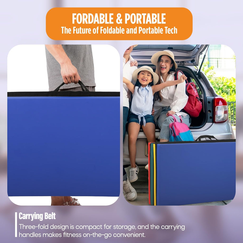FDW 4'x8'x2" New Folding Panel Gymnastics Mat, Perfect for Indoor/Outdoor Exercise(Multicolor)