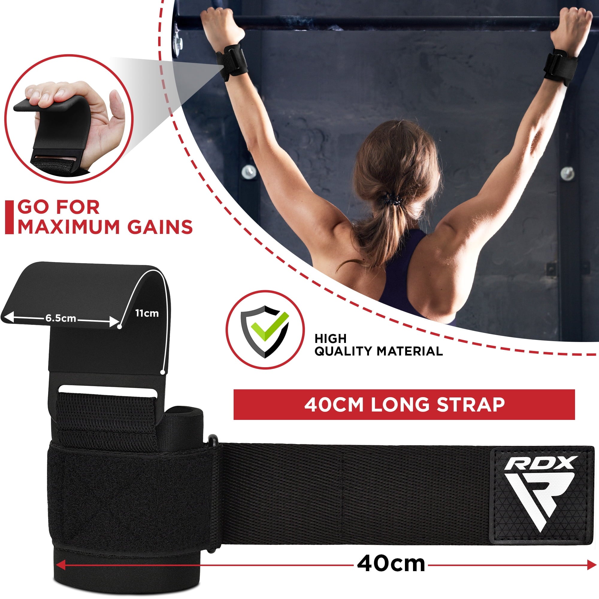 RDX Weight Lifting Hooks Straps Pair, Non-Slip Rubber Coated Grip, 7mm Neoprene Padded Wrist Support Powerlifting Deadlift Pull Up Fitness Strength Training Wrap, Gym Bodybuilding, Workout