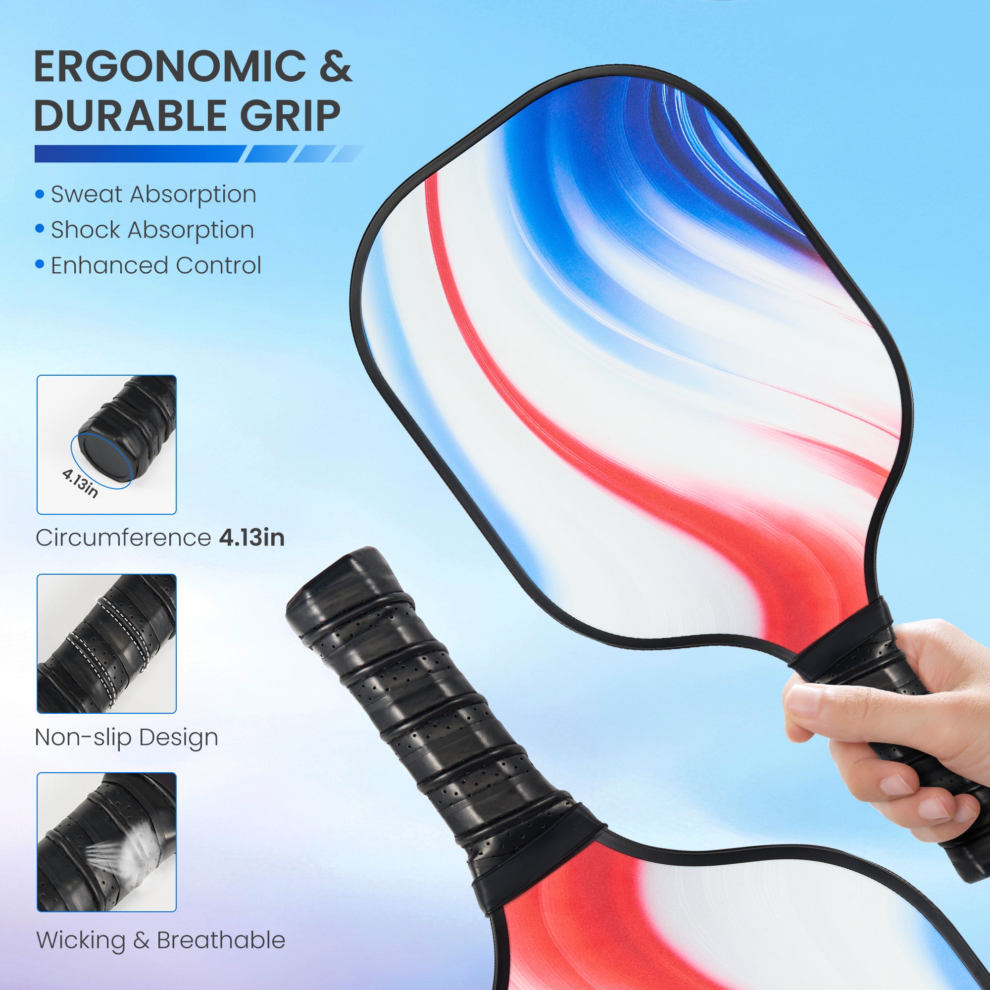 Naipo Pickleball Paddles Set with 2 Portable Pickle Ball Rackets Fiberglass Surface 4 Pickle Balls Lightweight for Family Outdoor Indoor