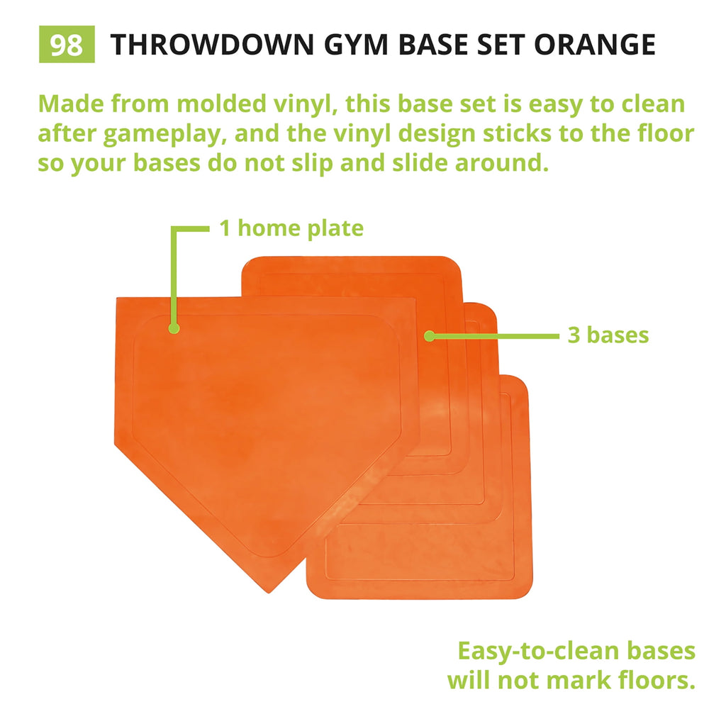 Champion Sports Throwdown Base Set: 4 Baseball & Softball Rubber Throw Down Bases - Training & Practice Equipment, Orange , 1" x 17" x 17"