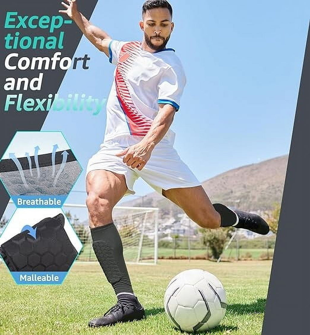 Soccer Shin Guards Shin Pads for Kids Youth Adult, Calf Compression Sleeve with Honeycomb Pads, Support for Shin Splint Baseball Boxing MTB, Lightweight ( 1Pair, Black, M)