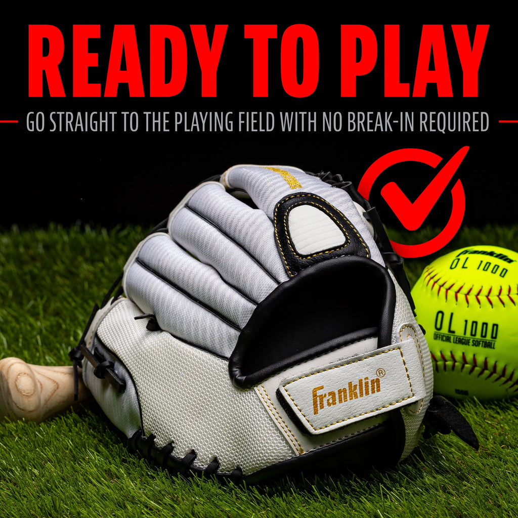 Franklin Sports Fastpitch Softball Glove - Fastpitch Pro - Adult and Youth Softball Mitt - Infield and Outfield - Right Handed Glove - White/Gold - 11" Righty