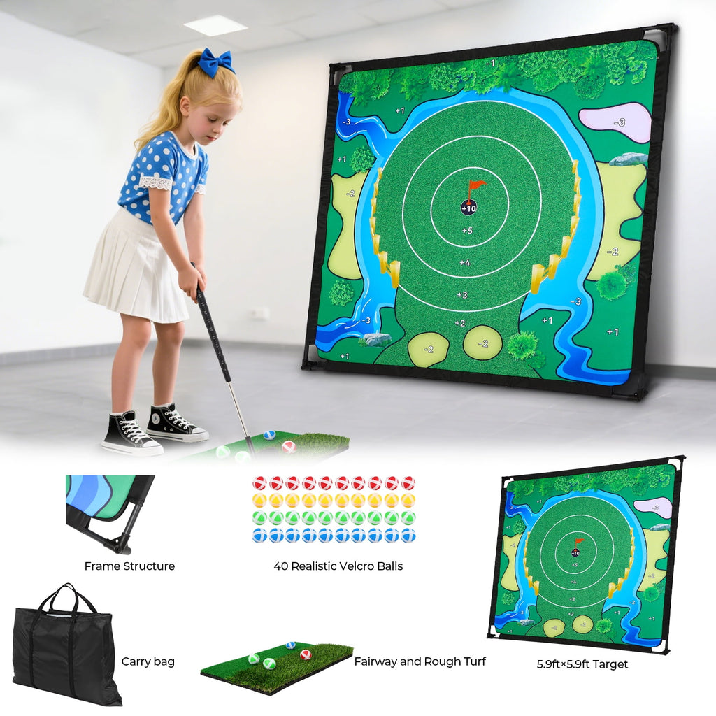 Golf Chipping Game Set, The Original Portable Golf Game for Chipping Practice for Junior Golfers, Outdoor & Indoor (Free Adjustable Club x1)